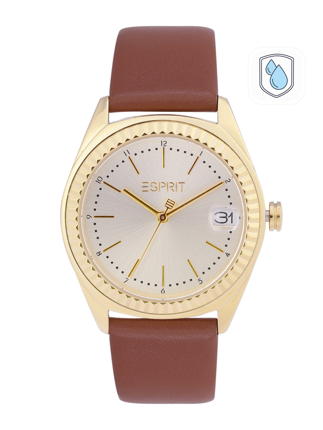 ESPRIT Women Gold-Toned Dial & Brown Leather Straps Charlie Analogue Watch ES1L383L0015