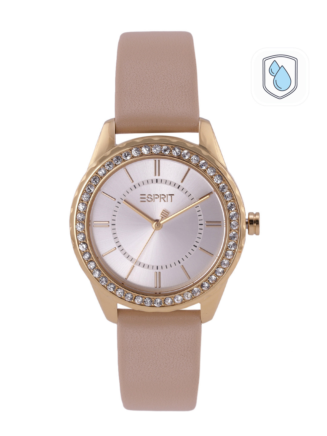 ESPRIT Women Silver-Toned Dial & Beige Leather Straps Analogue Watch ES1L381L0075