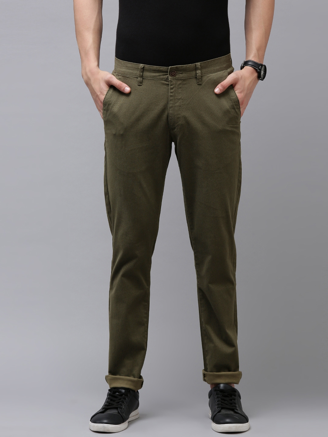 Buy Van Heusen Sport Men Olive Green Tapered Fit Chinos Trousers