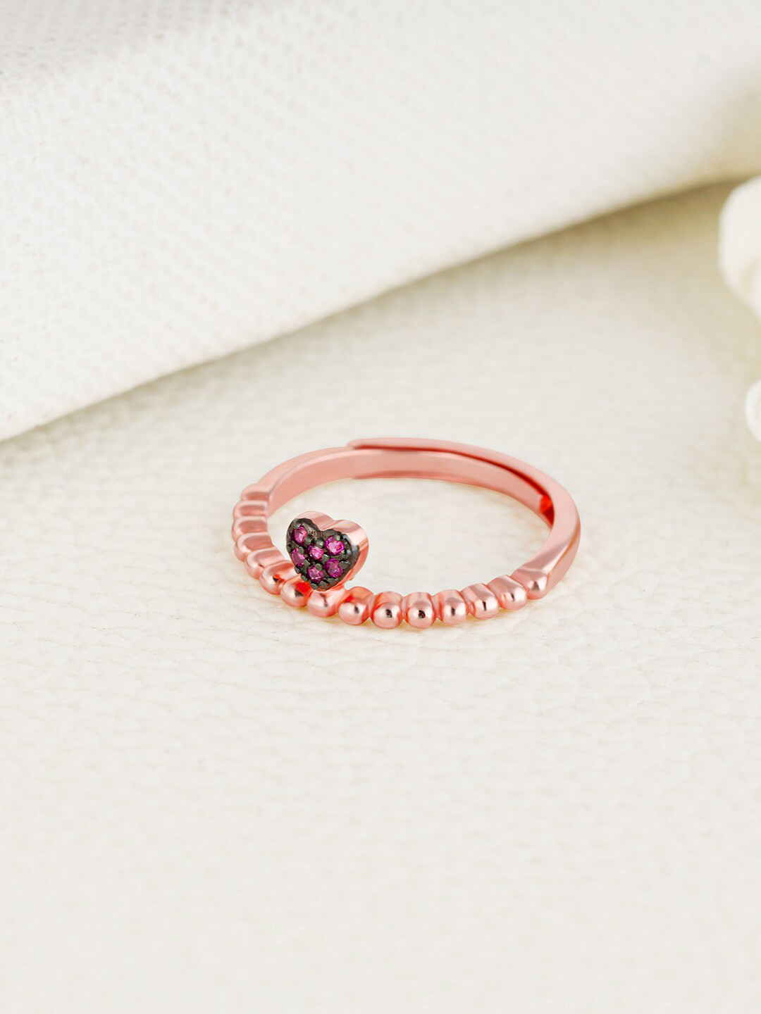 GIVA 925 Sterling Silver Rose Gold Plated Red Hearts Adjustable Ring