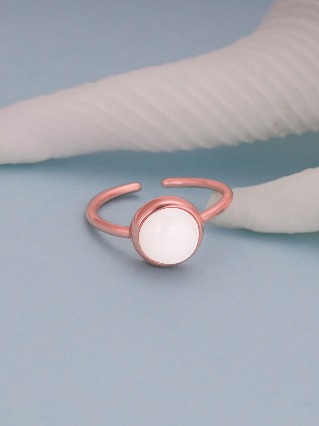 GIVA Rose Gold-Plated White Stone-Studded Finger Ring