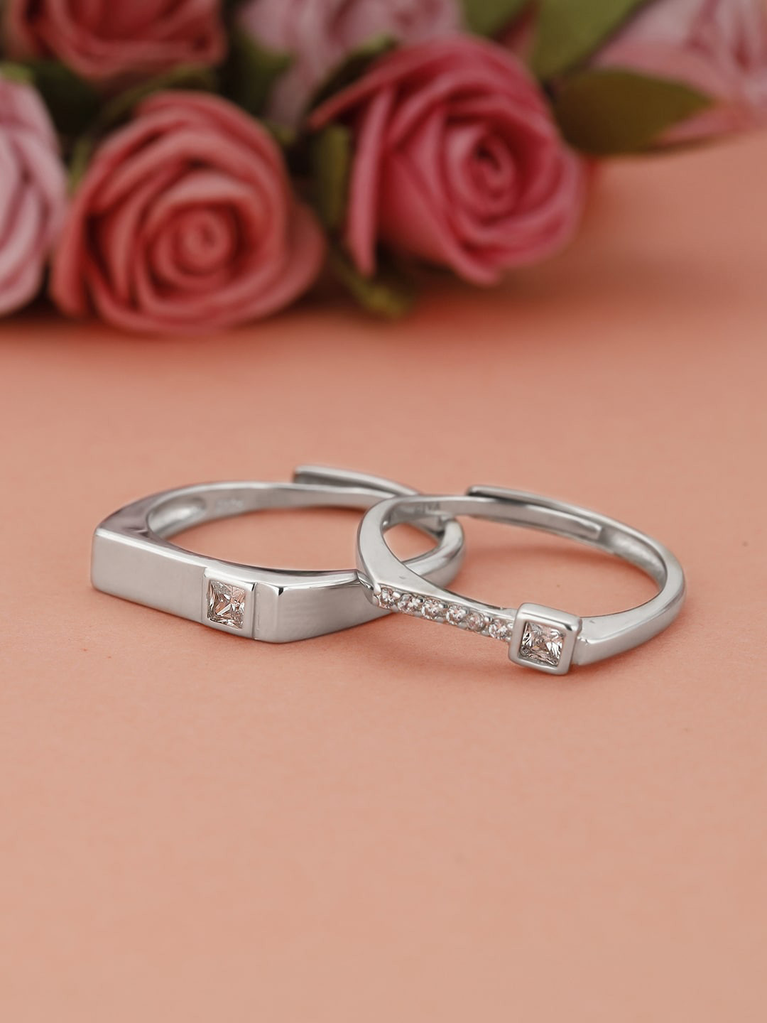 GIVA 925 Sterling Silver Rhodium Plated Zircon Love Language Couple Rings