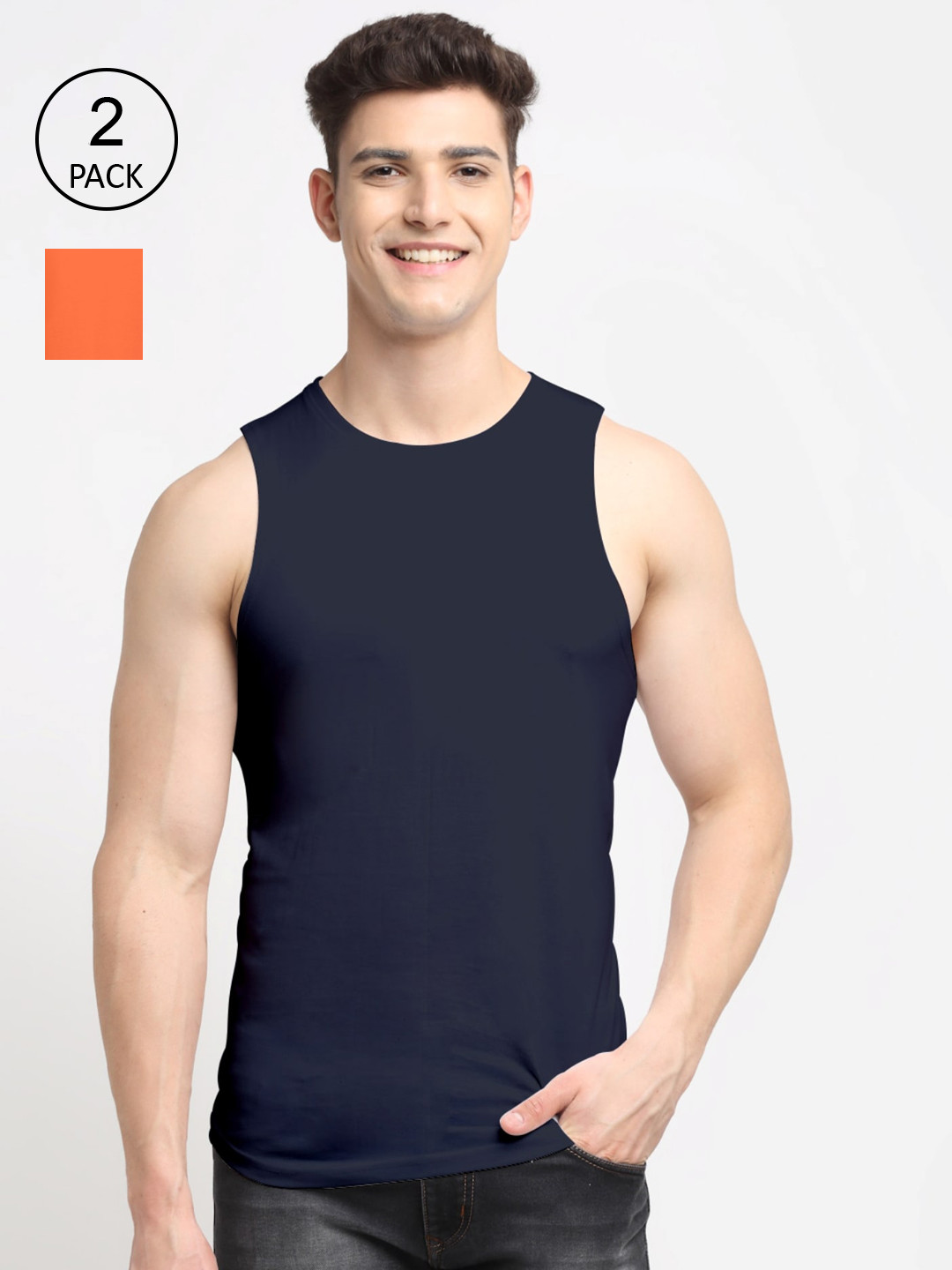 Friskers Men Pack Of 2 Solid Pure Cotton Innerwear Vest AE-08-17-XXL