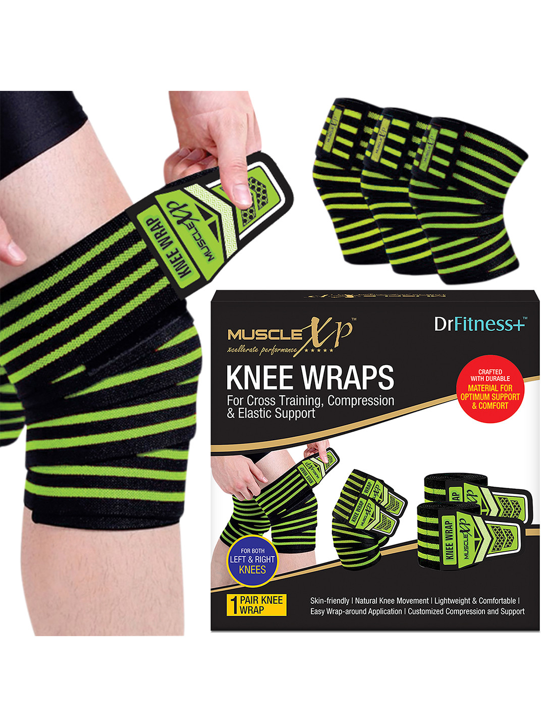MUSCLEXP Unisex Black Striped Knee Wraps