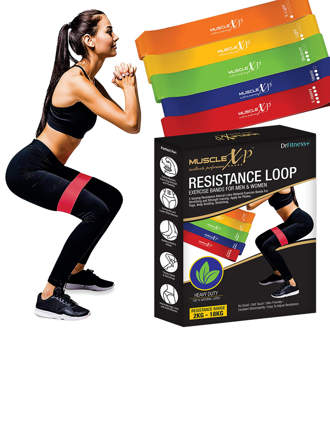 MUSCLEXP Set of 5 Solid Resistance Loop Band Sports Accessories