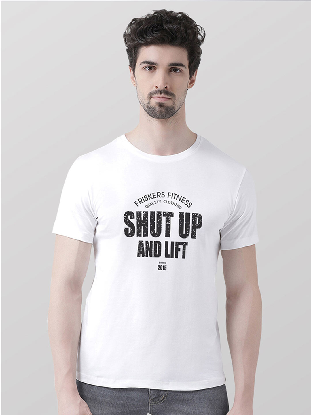 Friskers Men White & ghost white Typography Printed Applique T-shirt