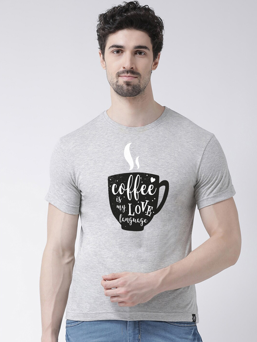 Friskers Men Grey & orchid tint Typography Printed Applique T-shirt