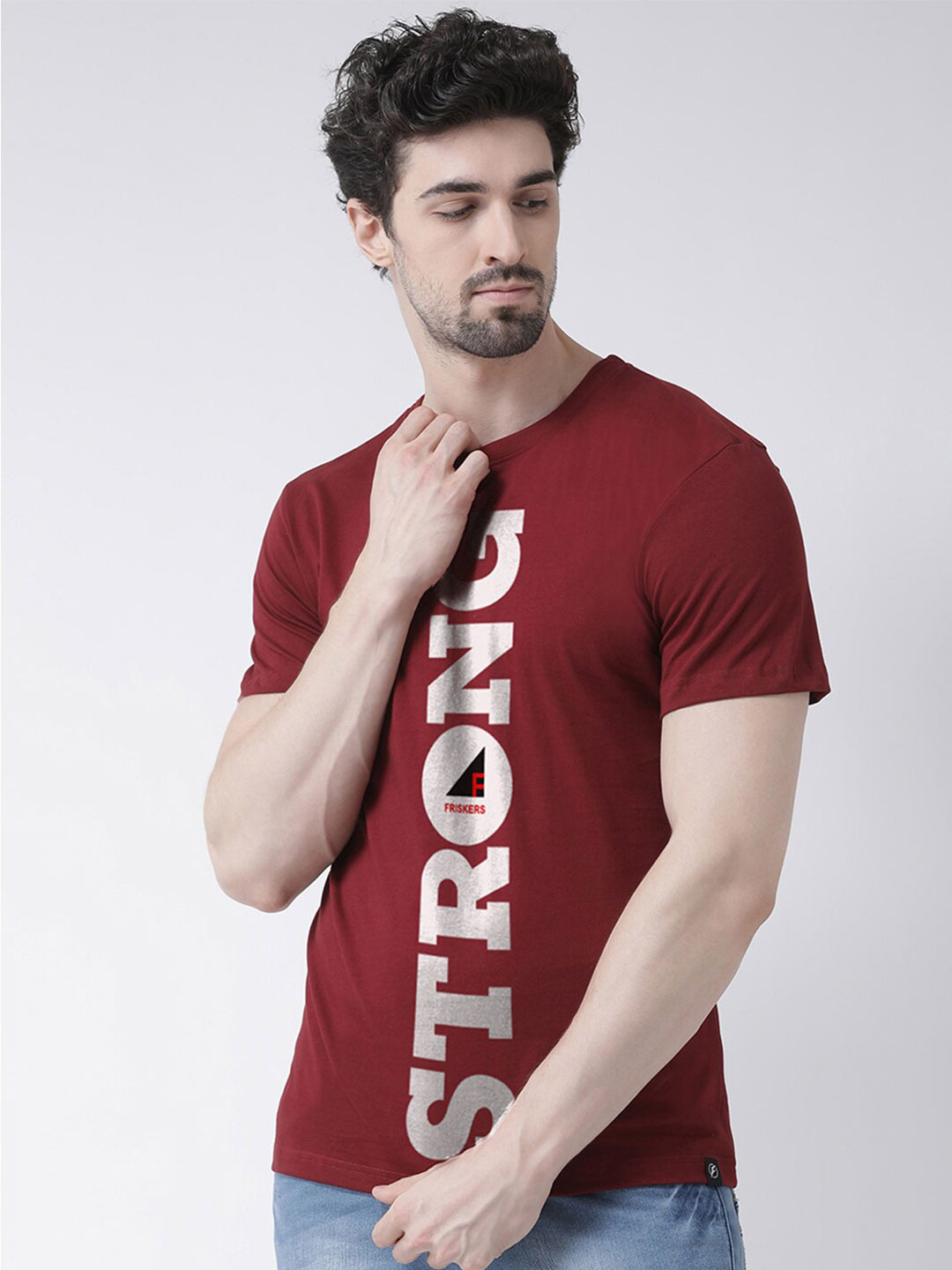 Friskers Men Maroon & claret Typography Printed Raw Edge T-shirt