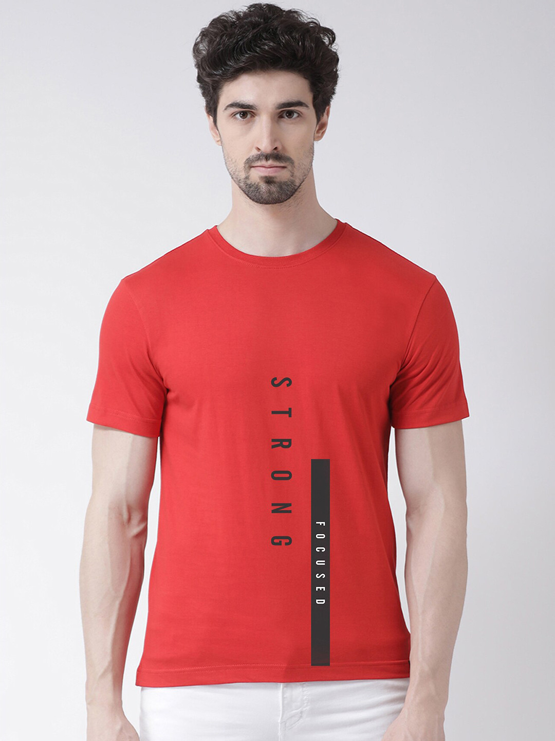 Friskers Men Red & imperial red Typography Printed Raw Edge T-shirt