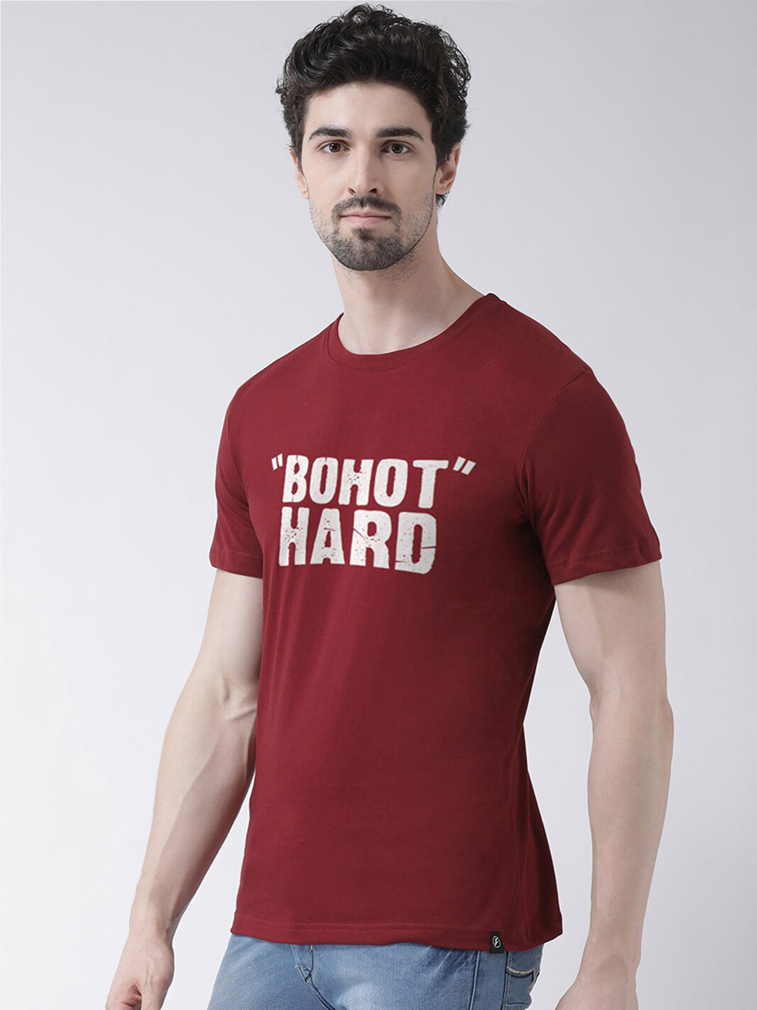 Friskers Men Maroon & claret Typography Printed Applique T-shirt