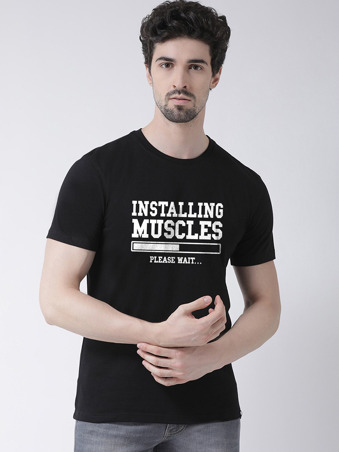 Friskers Men Black & french middle red purple Typography Printed Applique T-shirt