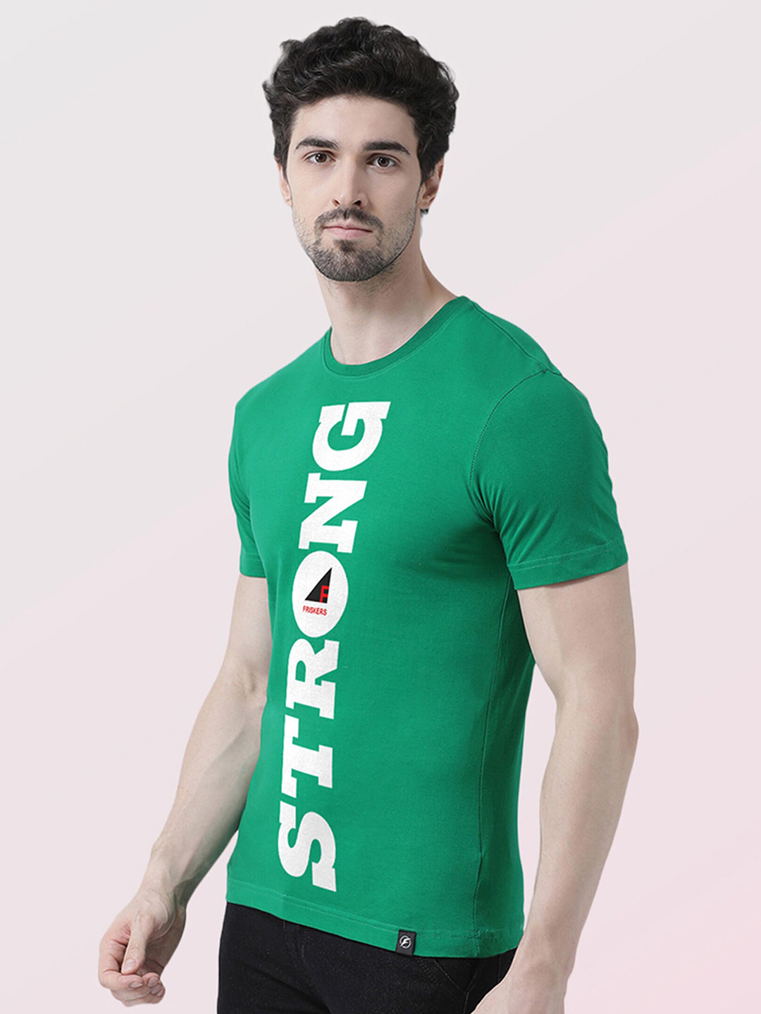 Friskers Men Green & emerald Printed V-Neck Applique T-shirt