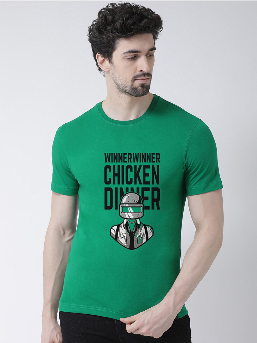 Friskers Men Beige & vivid green Typography Printed T-shirt