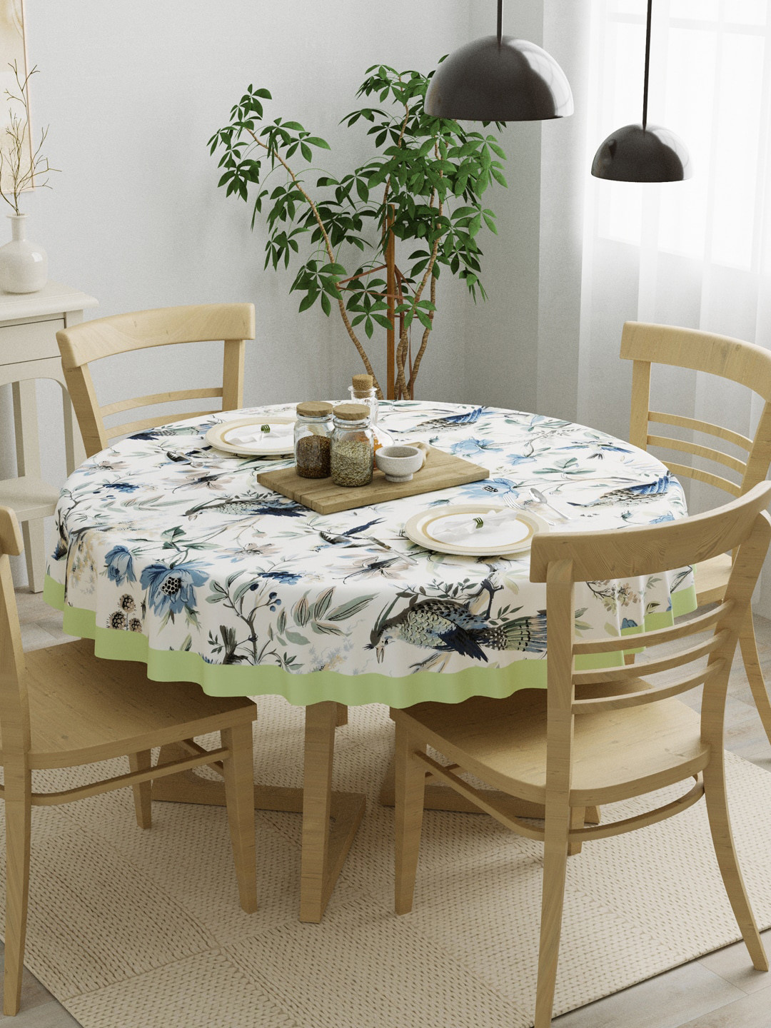 Clasiko Blue Floral Printed Pure Cotton 6-Seater Dining Table Cover