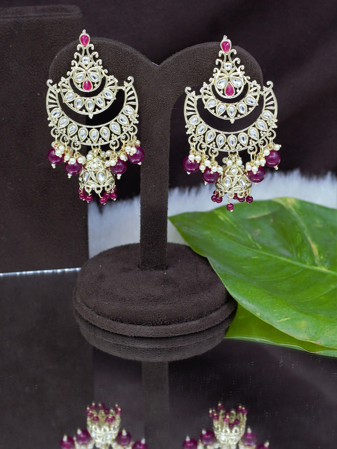 SAIYONI Red Contemporary Chandbalis Earrings