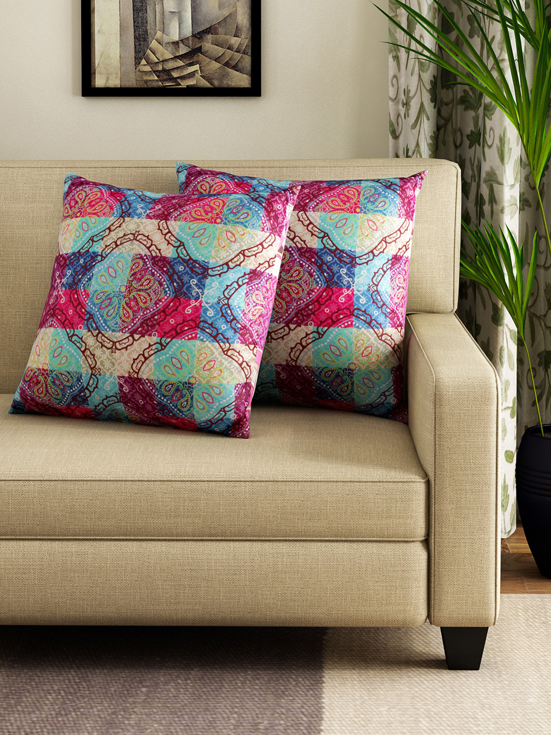 SWAYAM Cool Auto Theme Conversational Polycotton Washable 2 Pcs Cushion Covers -16x16In