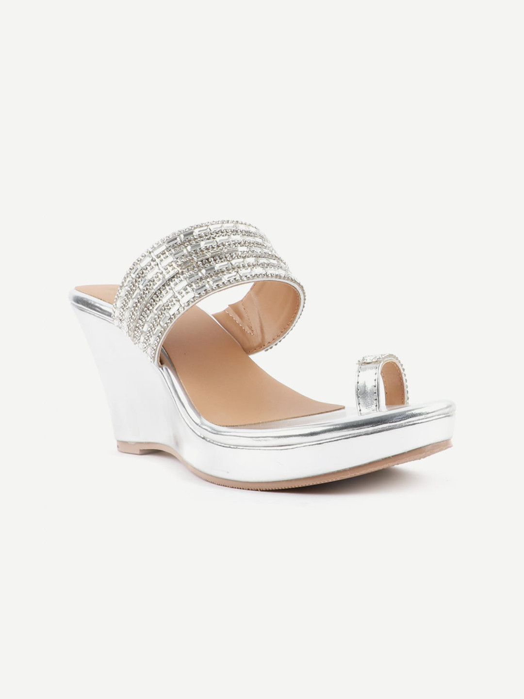 Carlton London Silver-Toned Wedge Peep Toes