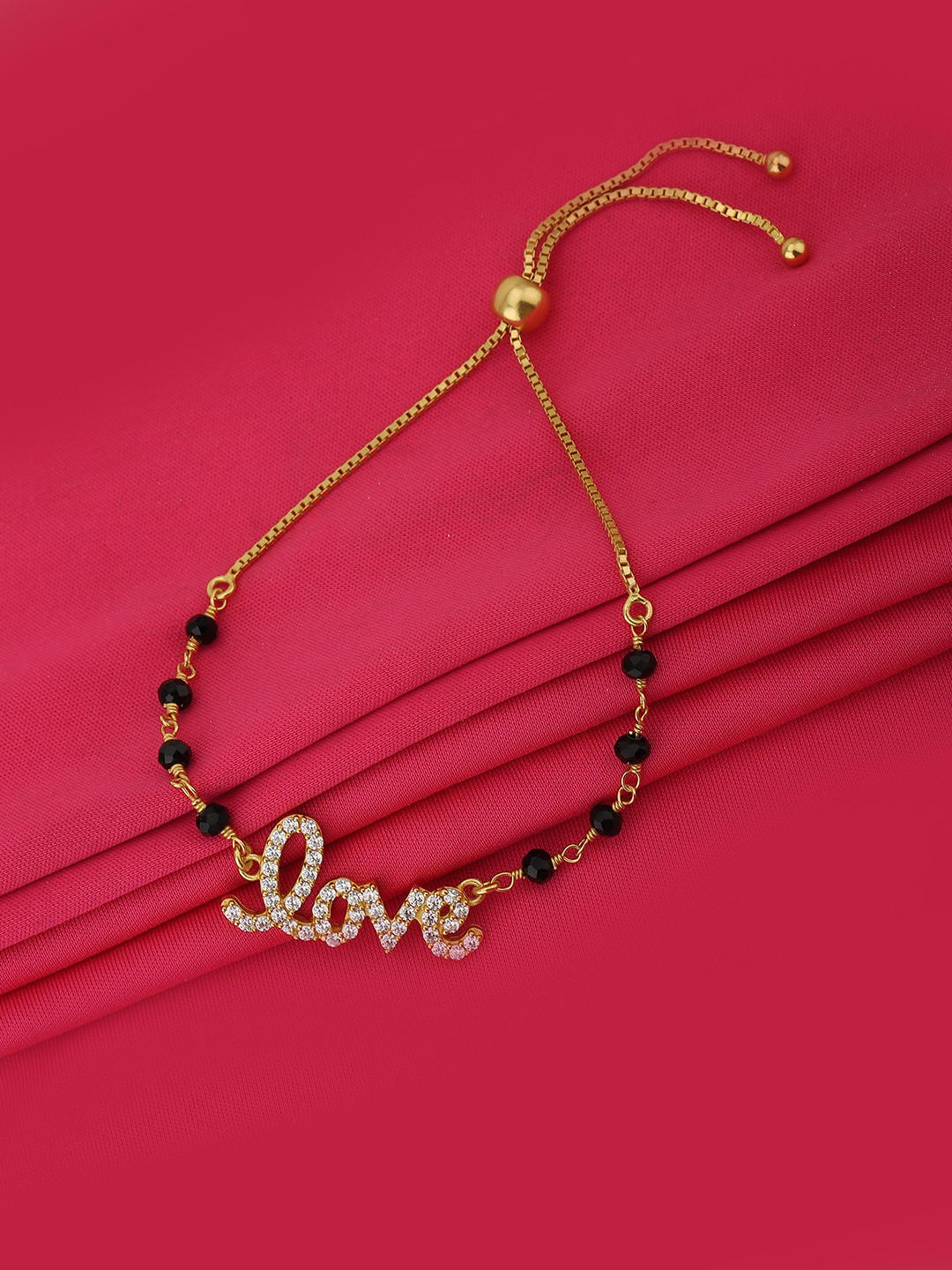 Carlton London Gold-Plated Black Cubic Zirconia Handcrafted Slider Bracelet