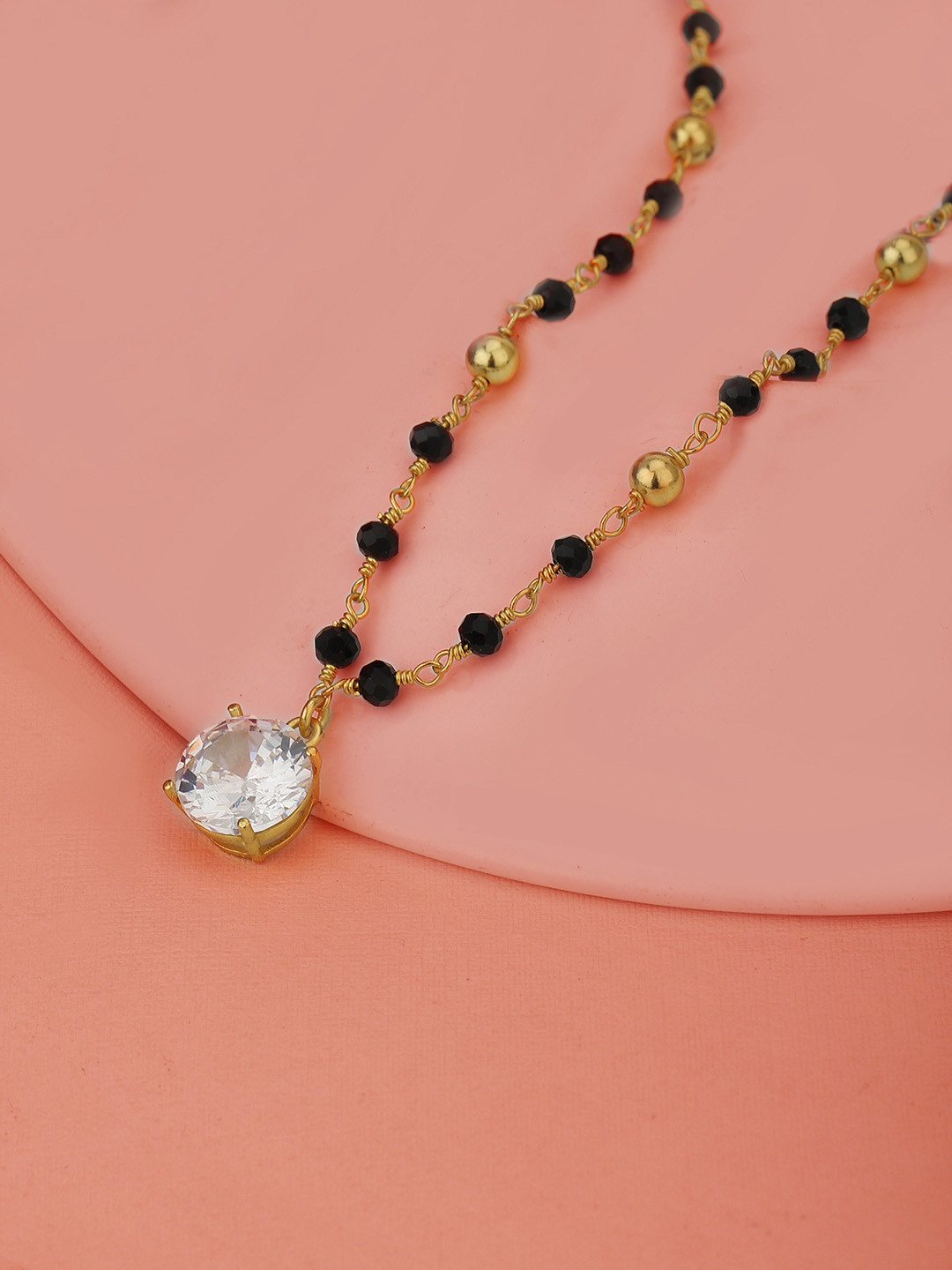 Carlton London Gold-Plated & Black Crystal Studded Mangalsuta
