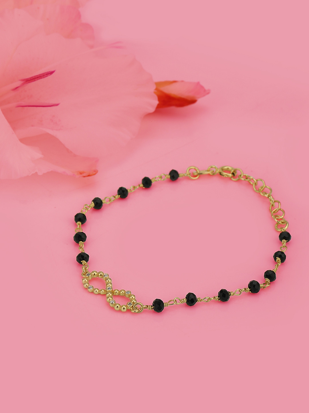 Carlton London Gold-Plated Black CZ Studded Handcrafted Bracelet
