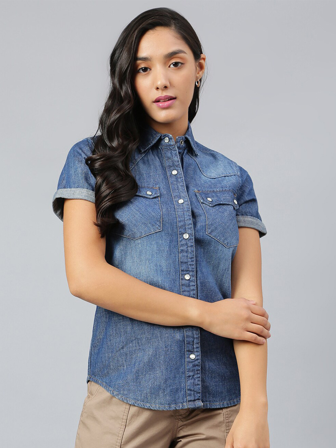 Woodland Women Blue Faded Casual Shirt