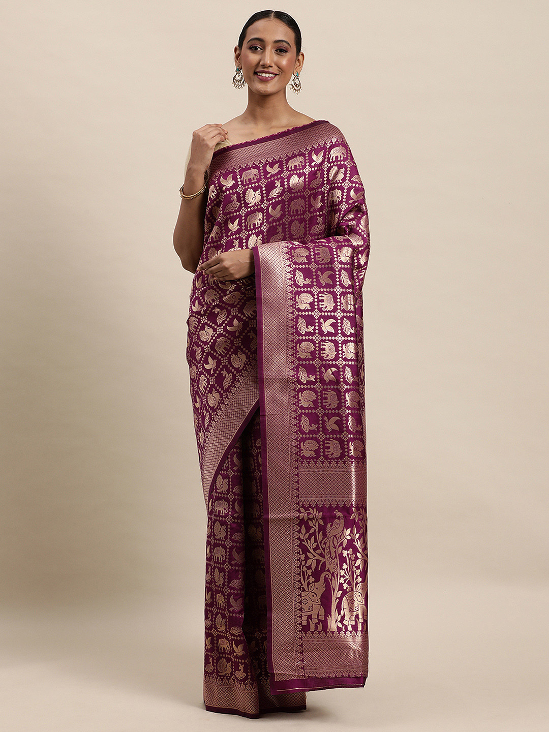 Royal Rajgharana Saree Magenta & Golden Woven Design Patola Saree