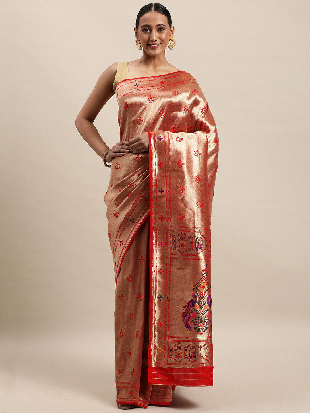 Royal Rajgharana Saree Red & Golden Woven Design Paithani Saree