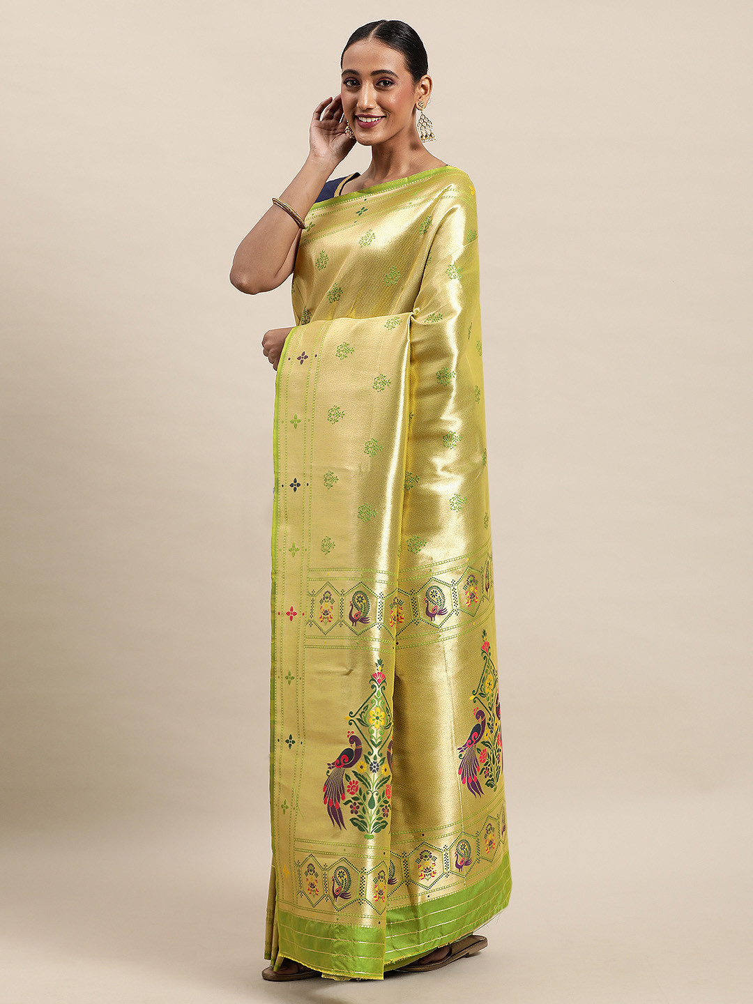 Royal Rajgharana Saree Green & Golden Woven Design Paithani Saree