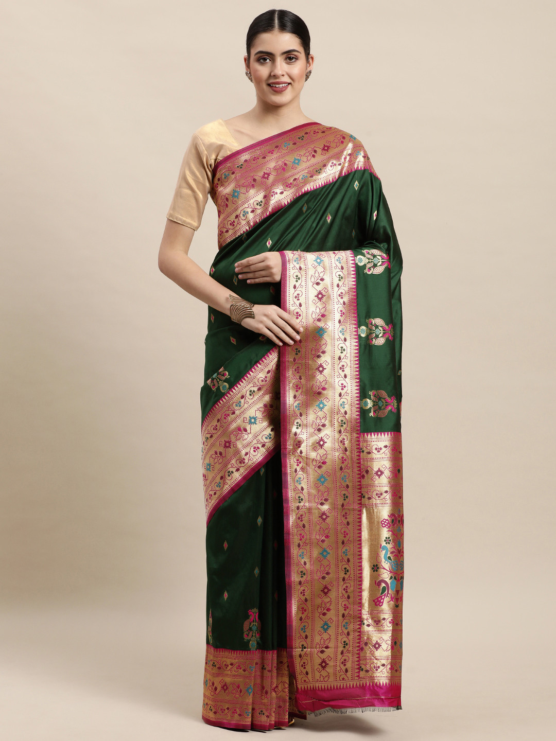 Royal Rajgharana Saree Green Woven Design Paithani Saree