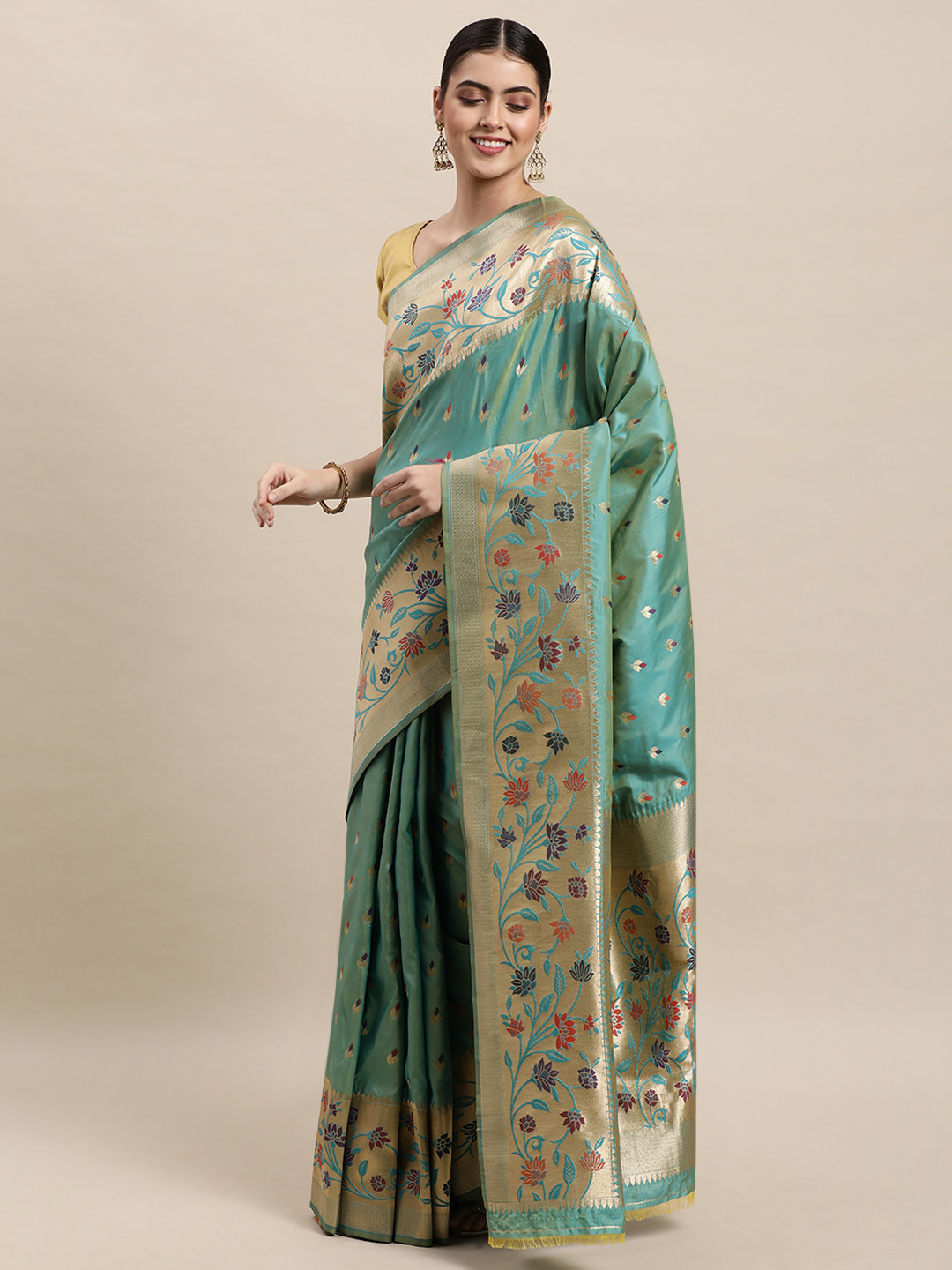 Royal Rajgharana Saree Sea Green Woven Design Banarasi Saree