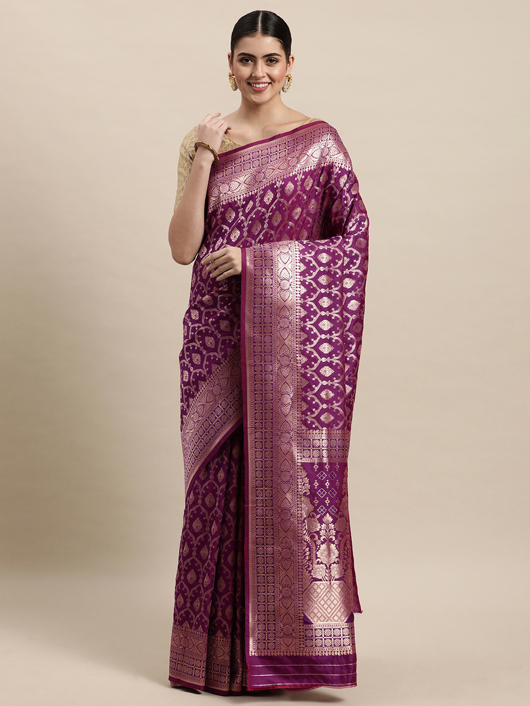 Royal Rajgharana Saree Purple & Golden Woven Design Banarasi Saree