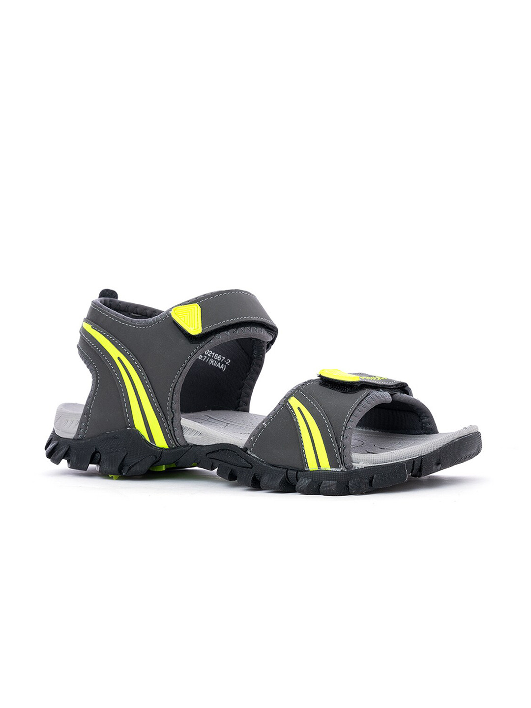 Khadims Men Grey & Green Striped Sports Sandal