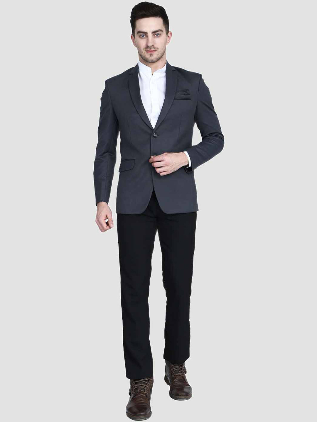 TAHVO Men Grey Solid Single-Breasted Two-Piece Suit