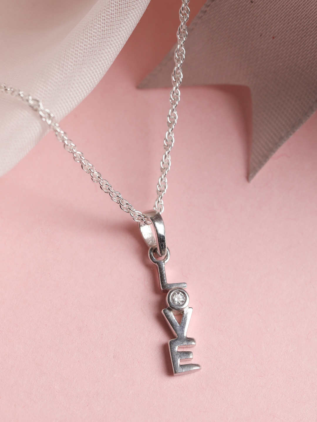 Clara Sterling Silver Rhodium-Plated Love Chain Pendant