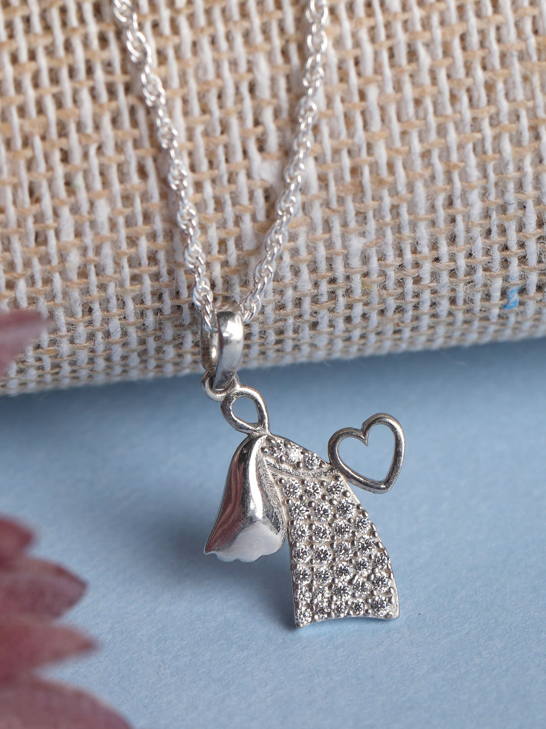 Clara Silver Rhodium-Plated Angel Heart Chain Pendant