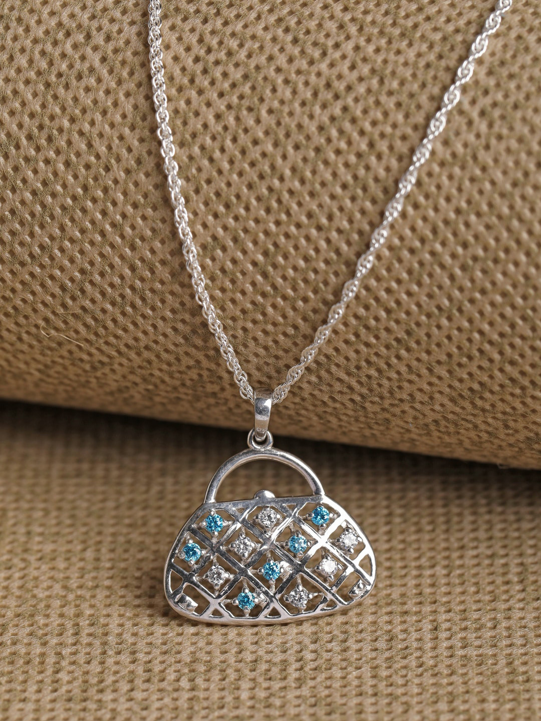 Clara 925 Silver Rhodium-Plated Blue Handbag Chain Pendant