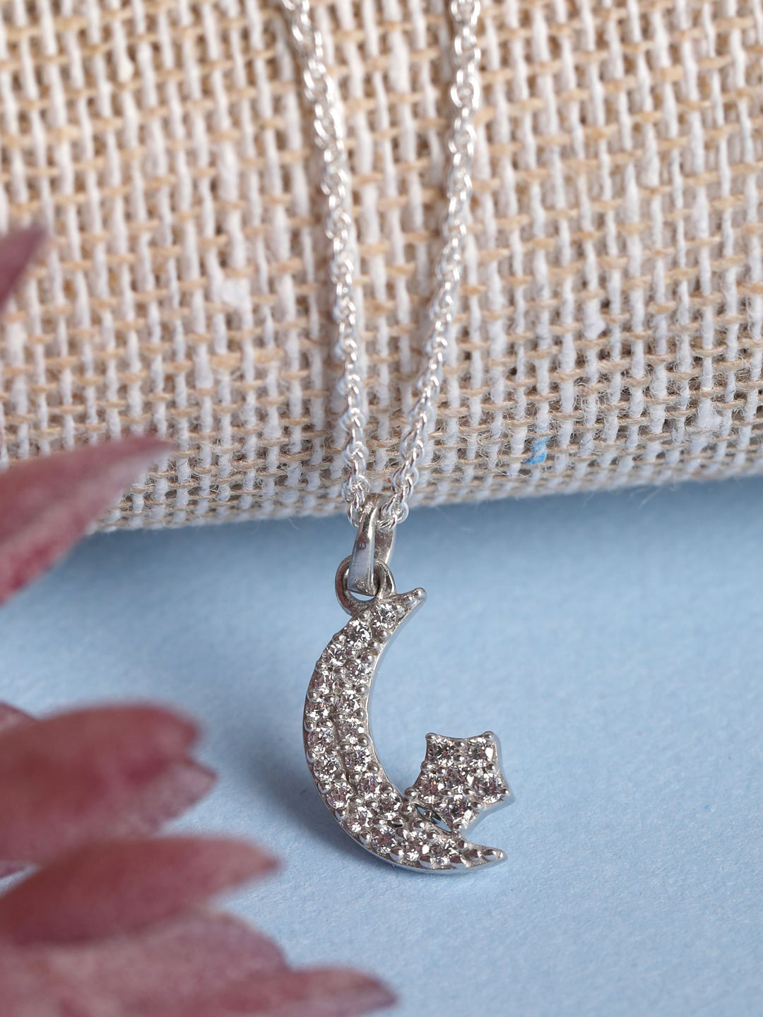 Clara 925 Silver Rhodium-Plated Moon Star Chain Pendant