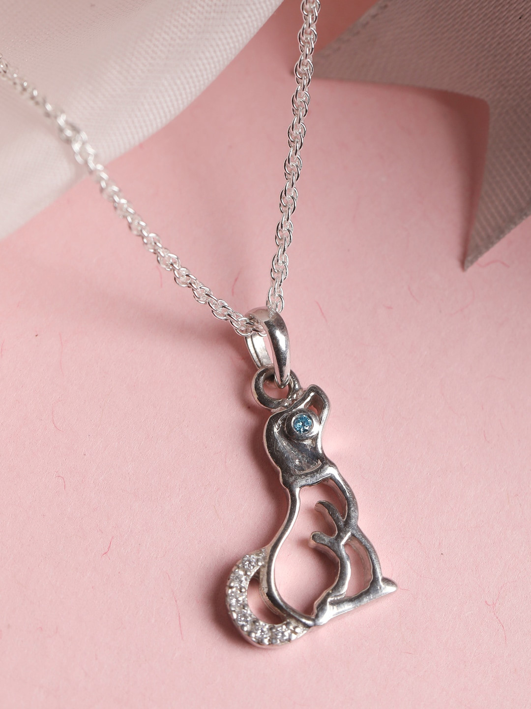 Clara 925 Silver Rhodium-Plated Dog Chain Pendant