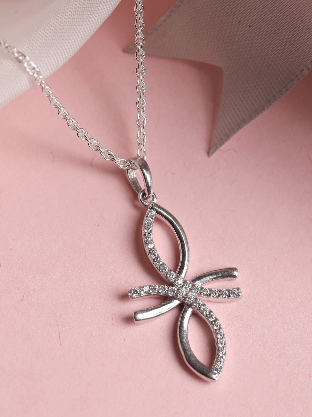 Clara 925 Silver Rhodium-Plated Petal Chain Pendant