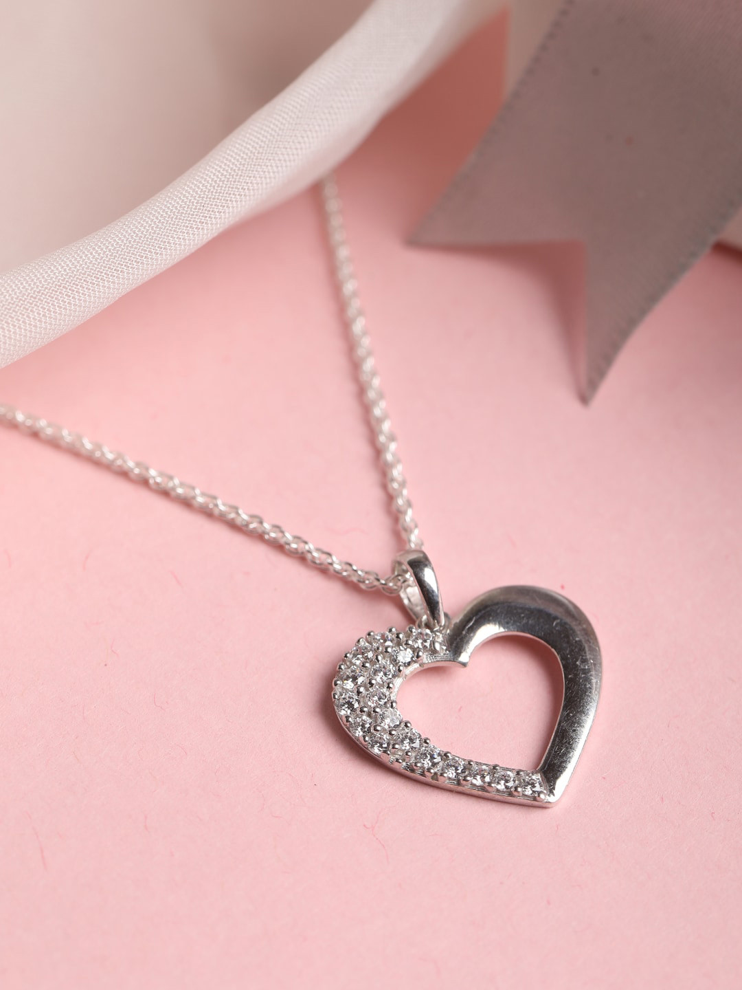 Clara Sterling Silver Rhodium-Plated Brisa Heart Chain Pendant