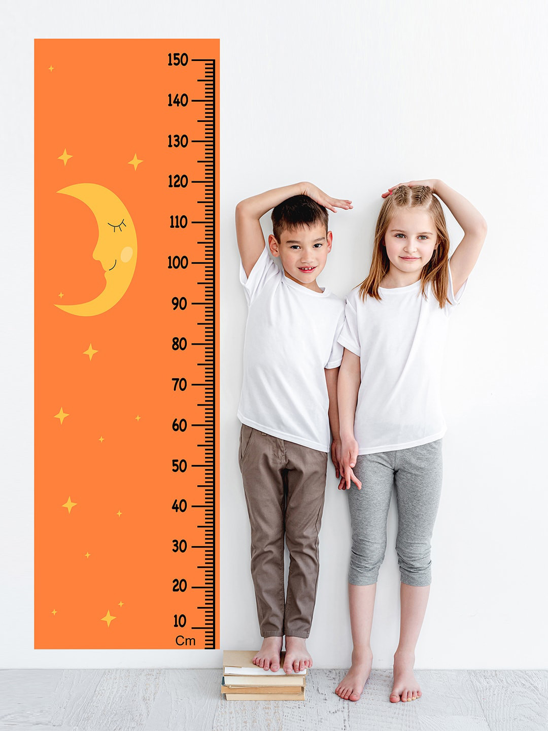 WENS Orange Colored & Black Printed Chanda Mama Dur Ke Height Chart Wall Decals
