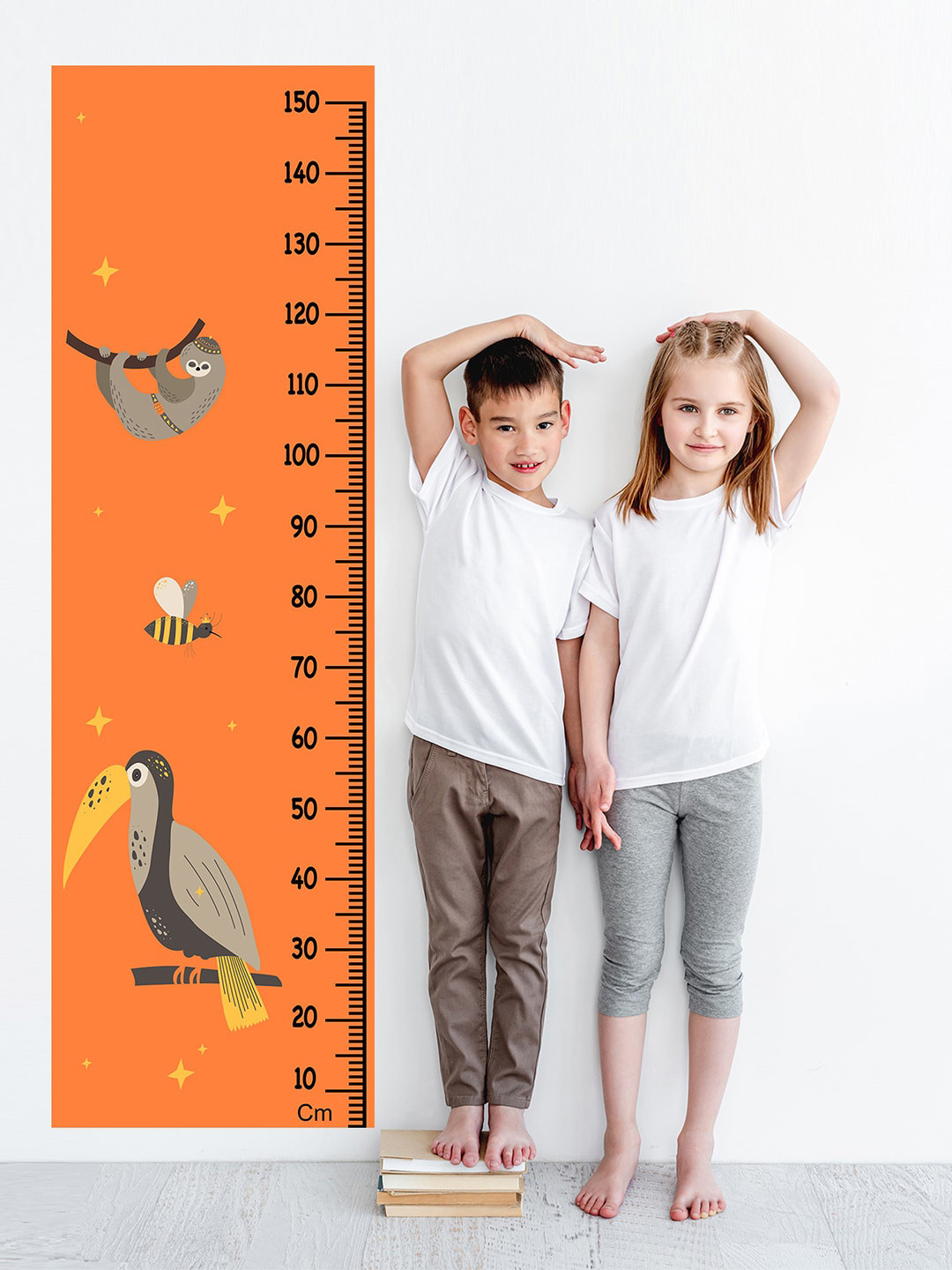 WENS Orange Colored & Brown Printed Jungel Theme Height Chart Wall Decal