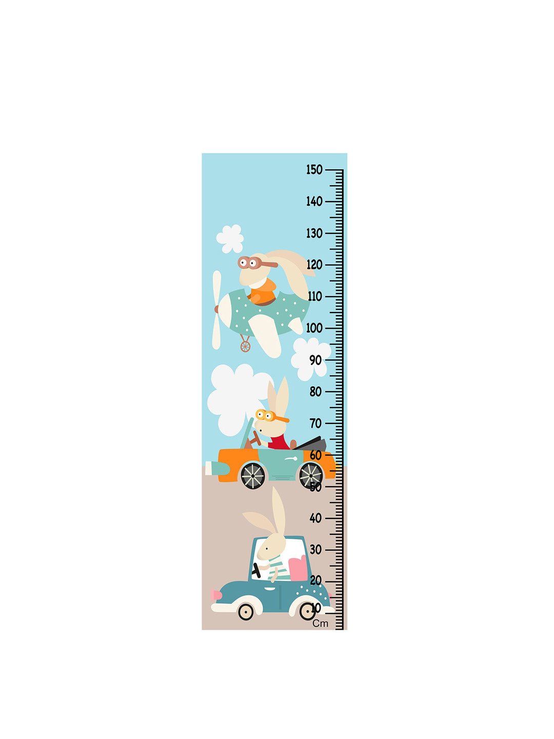 WENS Blue & White Printed Rabbits On Ride Height Chart Wall Decal