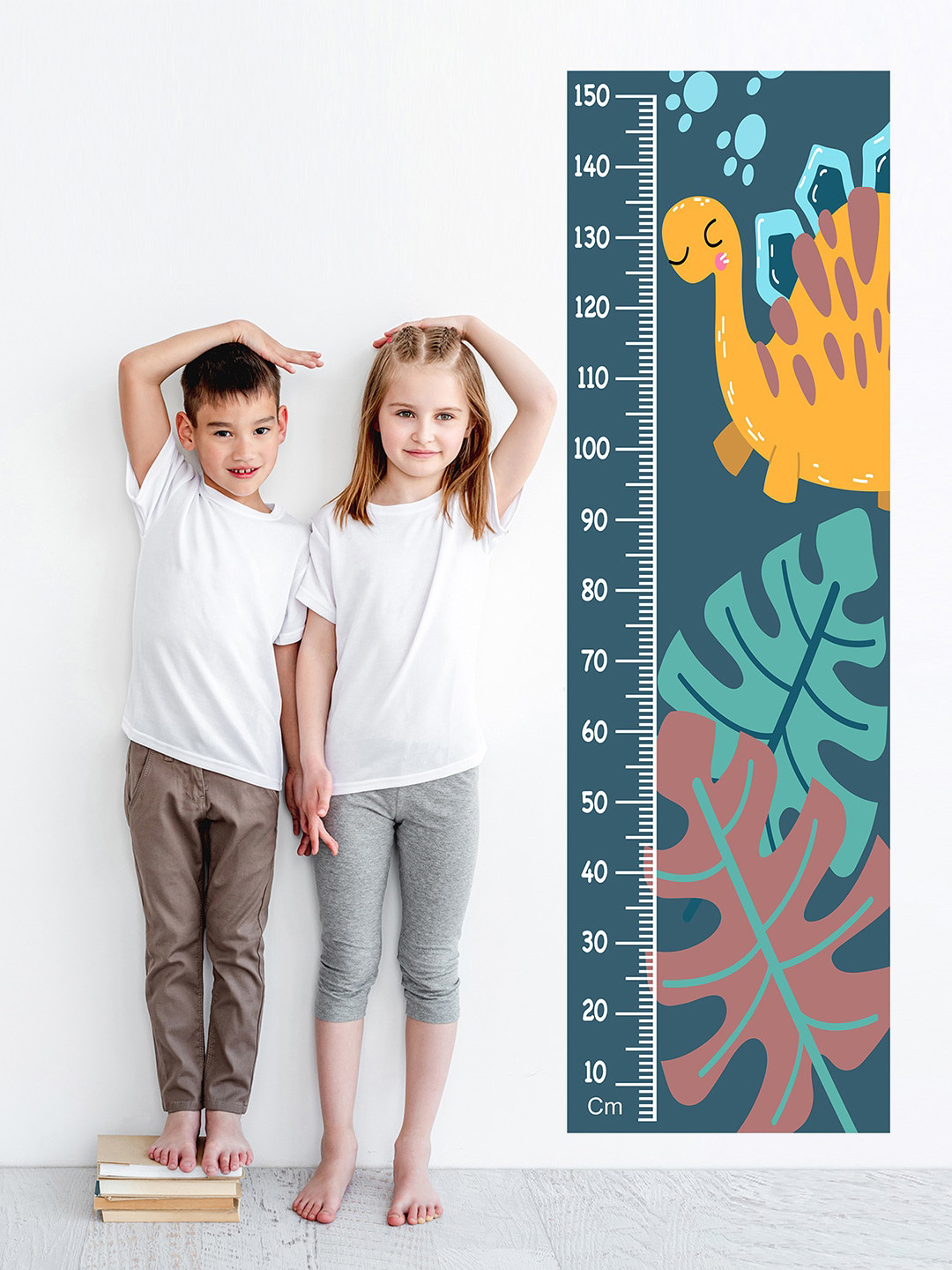 WENS Teal Blue & Green Printed Adorable Turtle Height Chart Wall Decal