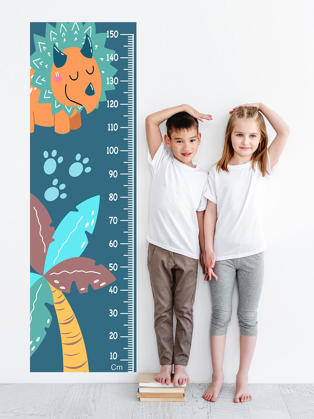 WENS Blue & White Printed Triceratops Height Chart Wall Decal