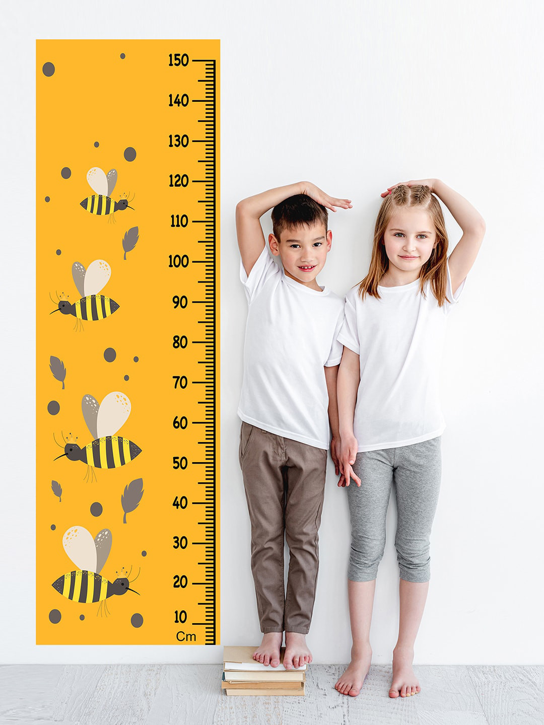WENS Yellow & Grey Printed Little Bees Height Chart Wall Decal