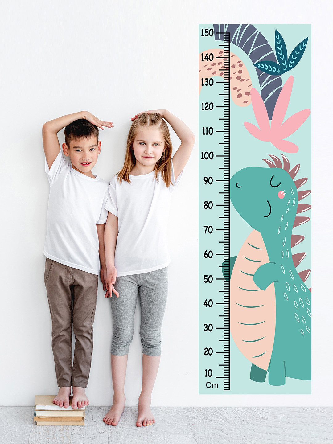 WENS Pink & Green Printed Dreaming Dino Height Chart Wall Decal