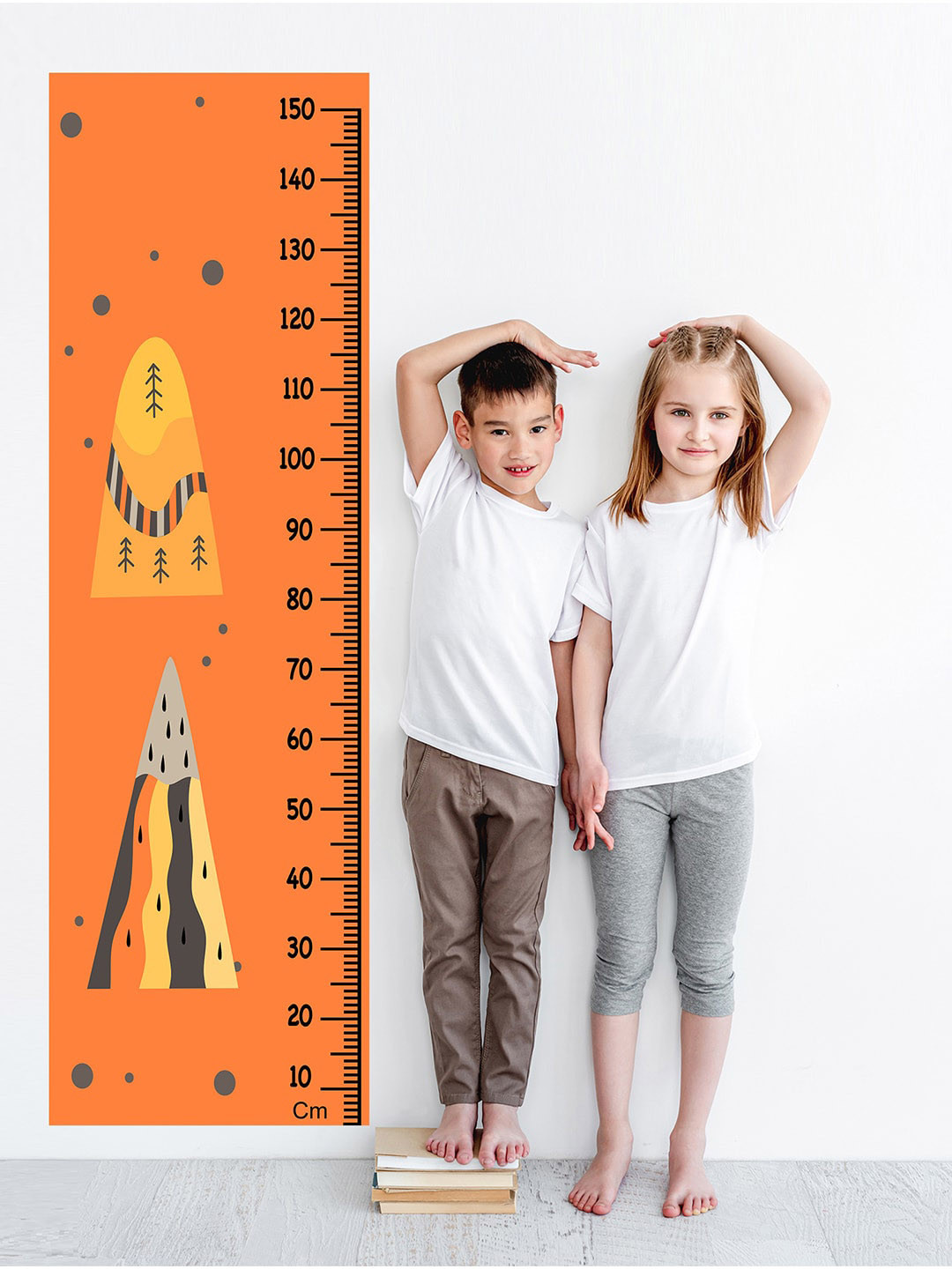 WENS Orange Colored & Yellow Printed Mountain View Height Chart Wall Decal