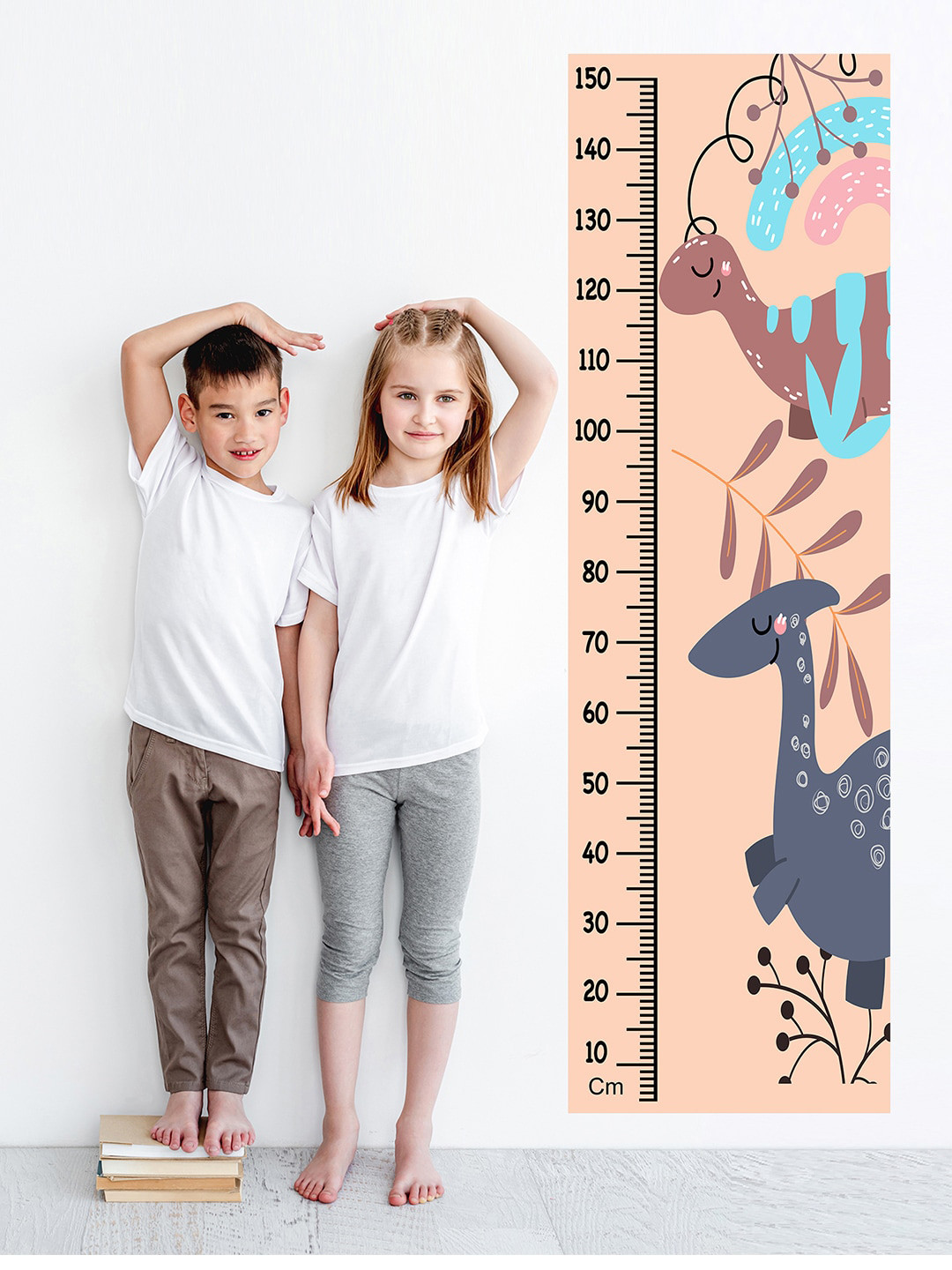 WENS Peach Colored & Brown Printed Cool Dino Height Chart Wall Decal