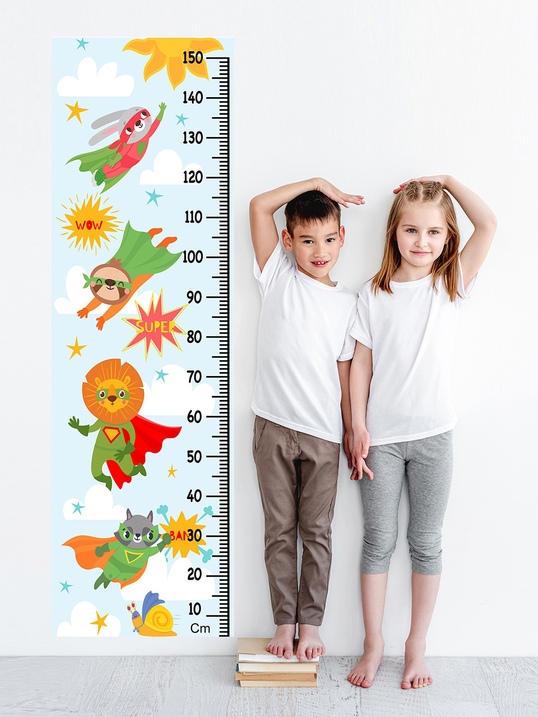 WENS Red & Green Printed Cute Super Hero Height Chart Wall Decal